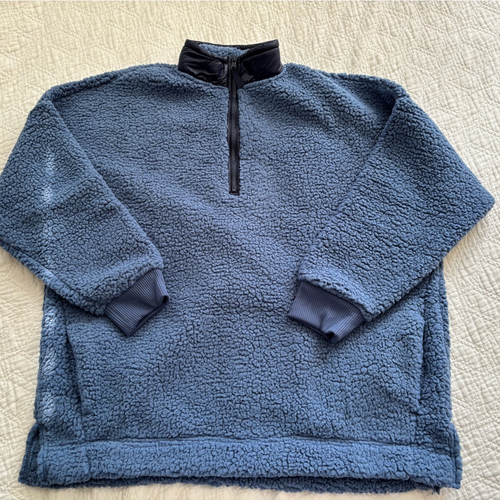 Aerie Dream Sherpa Quarter Zip Sweatshirt, Marbled Blue